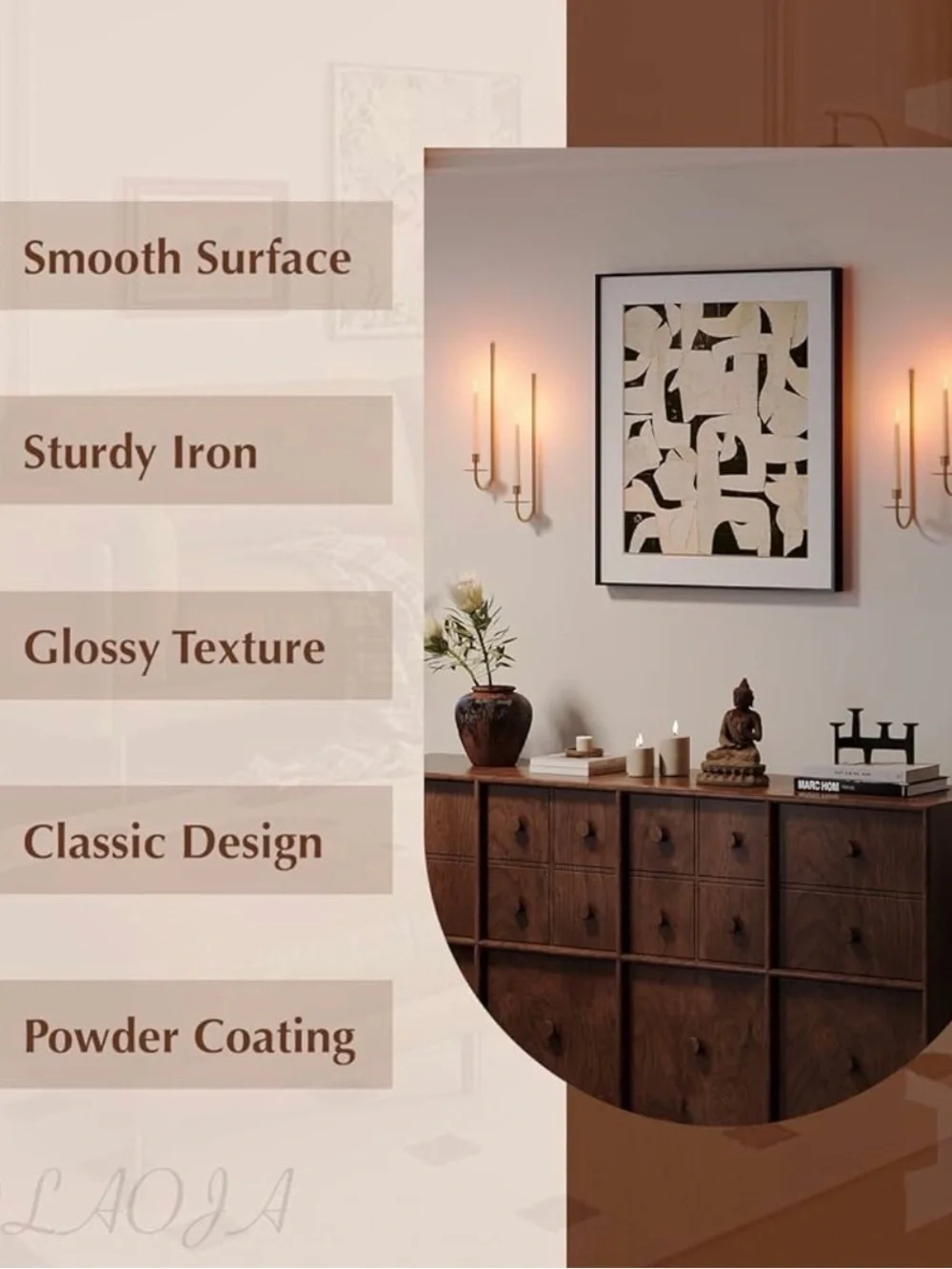 Metal Wall Candle Sconce Holder, Brass, Set of 4, NEW